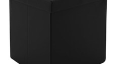 Taburet hol cufar cu spatiu de depozitare Crystal piele ecologica negru 38x38x38cm