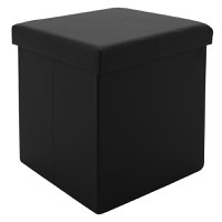 Taburet hol cufar cu spatiu de depozitare Crystal piele ecologica negru 38x38x38cm - 1