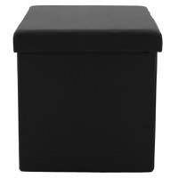 Taburet hol cufar cu spatiu de depozitare Crystal piele ecologica negru 38x38x38cm - 2