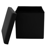 Taburet hol cufar cu spatiu de depozitare Crystal piele ecologica negru 38x38x38cm - 3