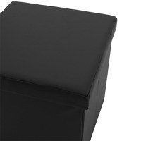 Taburet hol cufar cu spatiu de depozitare Crystal piele ecologica negru 38x38x38cm - 4