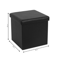 Taburet hol cufar cu spatiu de depozitare Crystal piele ecologica negru 38x38x38cm - 5
