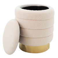 Taburet hol cufar cu spatiu de depozitare Dazzle boucle crem - auriu D36x44cm - 2