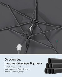 Umbrela de soare, Songmics, 30 grade, 210 cm, UPF 50+, Gri - 3