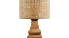 Veioza Salpe din lemn de fag si ratan natural - 15x15x32 cm