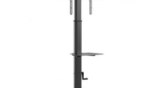 Stand Mobil Techly ICA-TR228, raft multimedia, inaltime reglabila, 32inch-70inch, 40 kg (Negru)