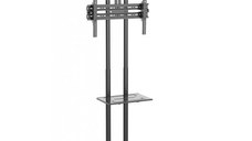 Stand Mobil Techly, raft multimedia, inaltime reglabila, 37inch-70inch, 50 kg (Negru)