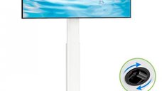 Stand TV mobil Techly ICA-TR404, reglabil, cu roti retractabile, pentru ecrane de 24-55 inch, alb