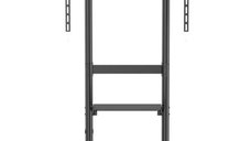 Techly ICA-TR044, stand TV mobil reglabil pentru ecrane de 55-100 inch, cu roti si raft multimedia, negru