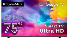 Televizor Kruger&Matz KM0275UHD-G2 QLED Smart TV, 75 inch, 4K Ultra HD, Google TV, Wi-Fi, CI+