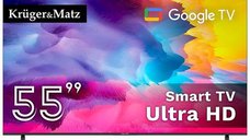 Televizor LED Kruger&Matz 55 inch KM0255UHD-G, Ultra HD 4K, Smart TV cu WiFi si CI+