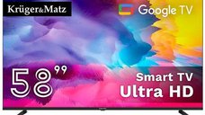Televizor LED Kruger&Matz KM0258UHD-G2, 58 inch (147 cm), Smart TV cu Google TV, Ultra HD 4K, Wi-Fi, CI+