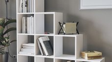 Biblioteca scara Tenq cu 10 rafturi, etajera moderna 138.2 x 29 x 140.7 cm, PAL melaminat 18 mm, stil scandinav pentru birou sau living