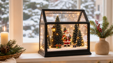 Casa decorativa muzicala de Craciun YW-6012 cu Mos Craciun, LED si alimentare USB sau baterii, 23 x 20 x 12 cm