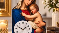 Ceas de perete din lemn cu Iisus sau Maica Domnului – 40 x 60 cm