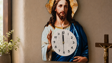 Ceas de perete din lemn cu Iisus sau Maica Domnului – 40 x 60 cm