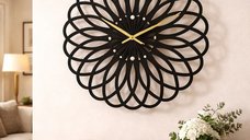 Ceas de perete geometric 3D 30 cm negru silentios