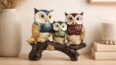 Decoratiune Bufnite pe Creanga din Rasina - 21 x 17 cm