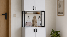 Dulap Alb Modern cu 4 Uși pentru Depozitare Eficientă, 61 x 25,3 x 202,1 cm