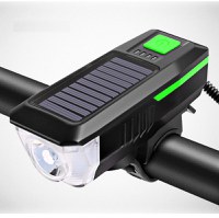 Far LED cu incarcare solara si claxon pentru bicicleta/trotineta - 1