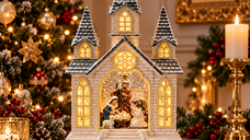 Felinar Muzical LED de Craciun Biserica cu Nașterea Domnului, 41 cm, Design Premium