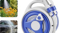 Furtun de gradina extensibil 15m cu tambur si pistol cu 8 jeturi