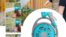 Furtun retractabil 20m cu tambur si pistol multifunctional cu 6 jeturi