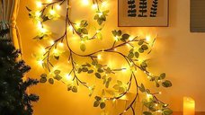 Ghirlanda decorativa cu ramuri flexibile, 1.6 m, 72 LED-uri, 8 moduri, timer, telecomanda si alimentare USB