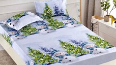 Husa de Pat cu Elastic din Bumbac Finet + 2 Fete de Perna, Christmas Collections 180 x 200 cm