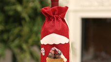 Husa decorativa pentru sticla de vin - Craciun, Om de Zapada si Mos Craciun, 30x14cm
