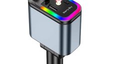 Incarcator Auto 4-in-1 Retractabil cu Fast Charge, Cabluri Lightning & Type-C, Iluminare RGB si Proiectie Laser