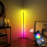 Lampa RGB de podea pentru colt, cu LED si jocuri de lumini, design slim nordic, control aplicatie+telecomanda, 140cm inaltime - 1