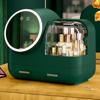Organizator cosmetice cu ventilator, oglinda iluminare LED rotativa 360 grade, portabila, incarcare USB, depozitare compartimentata cu sertare - 1