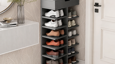 Pantofar Modern cu 7 Etaje si Sertar Superior din PAL Gri/Stejar - 40 x 22 x 111 cm