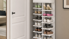 Pantofar Modern cu 7 Etaje si Sertar Superior din PAL Gri/Stejar - 40 x 22 x 111 cm