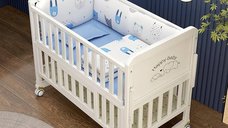 Patut multifunctional din lemn alb pentru bebelusi cu saltea, plasa de tantari si extensie, 118x68cm