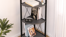 Raft de colt din PAL si metal 33,5x33,5x87,3 cm cu 3 rafturi pentru living, baie sau birou