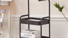 Raft portabil pentru cafea din otel carbon, cu 2 polite si masa de lucru, dimensiuni 79 x 43 x 30 cm