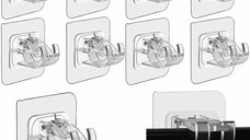 Set 10 Suporturi Autoadezive pentru Bare si Galerii - Fara Gaurire, Design Compact 6 x 6 cm