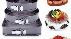 Set 3 forme teflon pentru prajituri: rotunda, patrata si inima