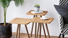Set 3 masute zigon cu picioare din lemn, 34x34 cm, inaltimi variate (41/45/49 cm)