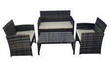 Set mobilier exterior KLUGMEISTER KJFR030 din ratan gri, canapea cu 2 fotolii si masuta din sticla securizata