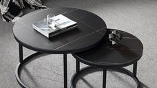 Set resigilat cu 2 masute rotunde de cafea din piatra sinterizata