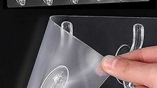 Set suport 6 carlige transparente multifunctionale tip cuier cu adeziv acrilic