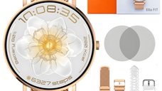 Smartwatch Dama Vivendo ELLA PRO, Ecran AMOLED 1.32 inch, Fitness, Apel Bluetooth, Notificari, ChatGPT AI, Incarcare Wireless, Rezistent la Apa IP68, 2 Curele Incluse