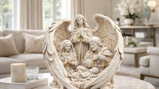 Statueta decorativa Nasterea Domnului cu inger - decor religios elegant 23 x 15.5 x 31 cm