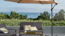 Umbrela de Soare Suspendata Rotunda 3m x 2.5m x 2.3m cu Suport Inclus pentru Gradina si Terasa
