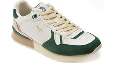 Pantofi sport PEPE JEANS albi, BRIT IVY, din piele ecologica