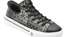 Pantofi sport SKECHERS alb-negru, SNOOP ONE, din piele naturala