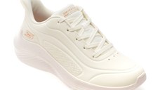 Pantofi sport SKECHERS albi, BOBS SQUAD WAVES, din piele ecologica